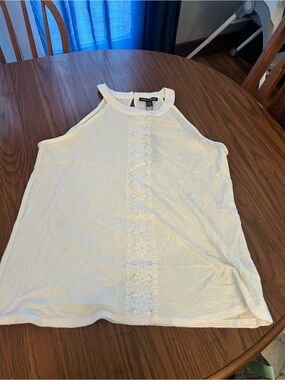 Cable & Gauge Cream Lace-Trim Halter Tank